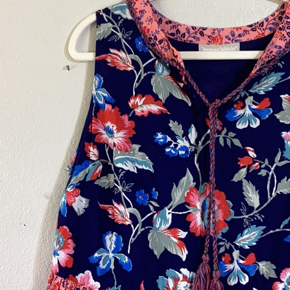 Cute Woman Within Tiered Floral Maxi Dress Woman’s Size 16W Tie String Lined